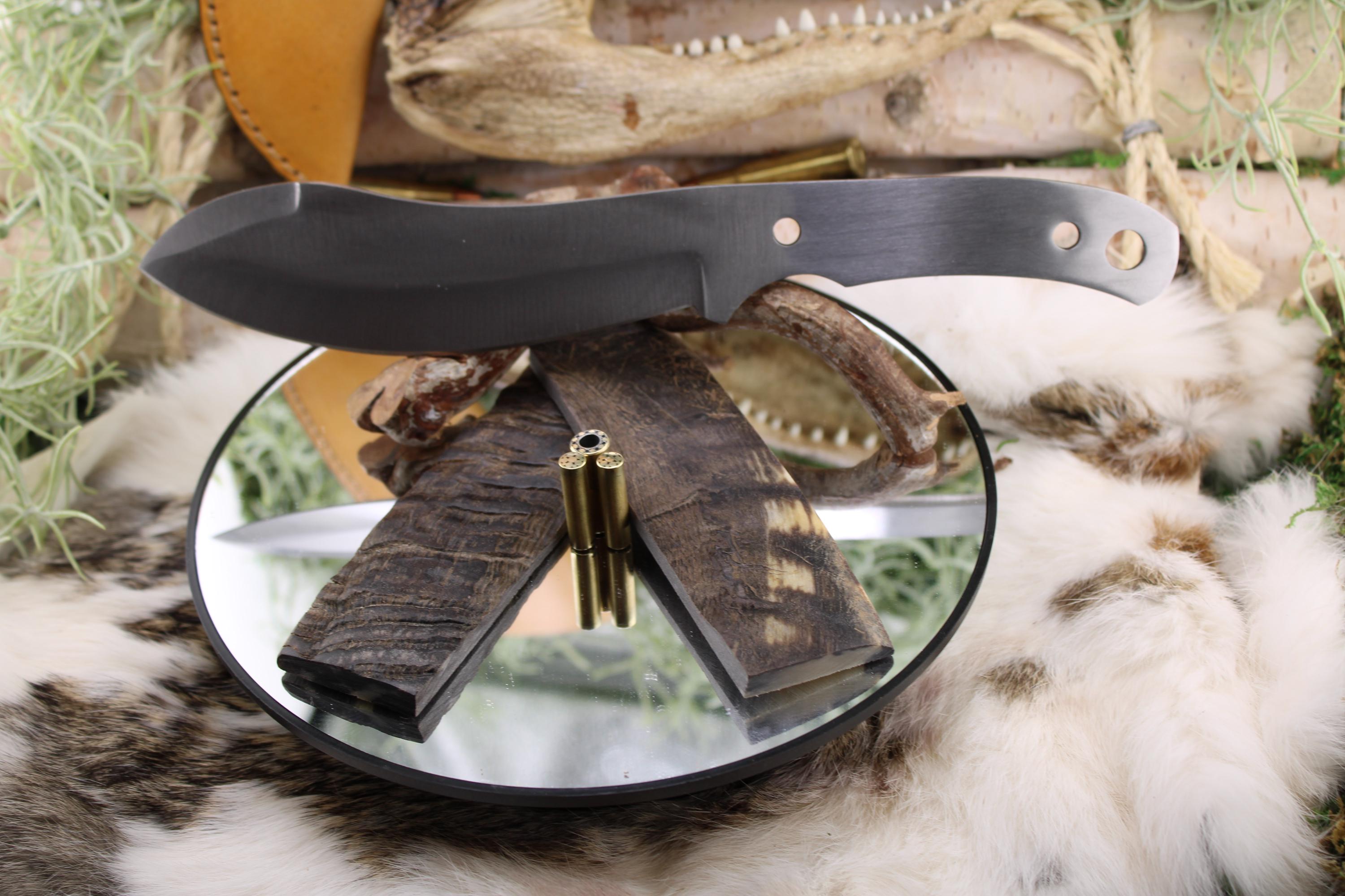 Nesmuk Bushcraft Knife Kit14: Black Ram Horn Scales, Mosaic Pins, Sheath