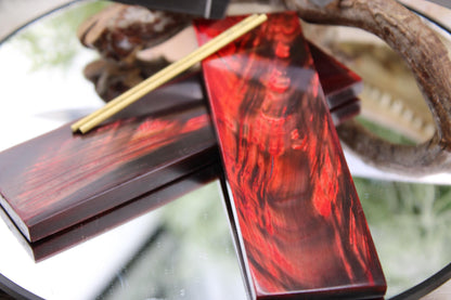 DIY Knife Making Kit17: Harpoon Hunter Blade, Red Buffalo Horn Scales, Brass Pins, Sheath