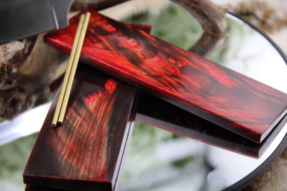 DIY Knife Making Kit17: Harpoon Hunter Blade, Red Buffalo Horn Scales, Brass Pins, Sheath