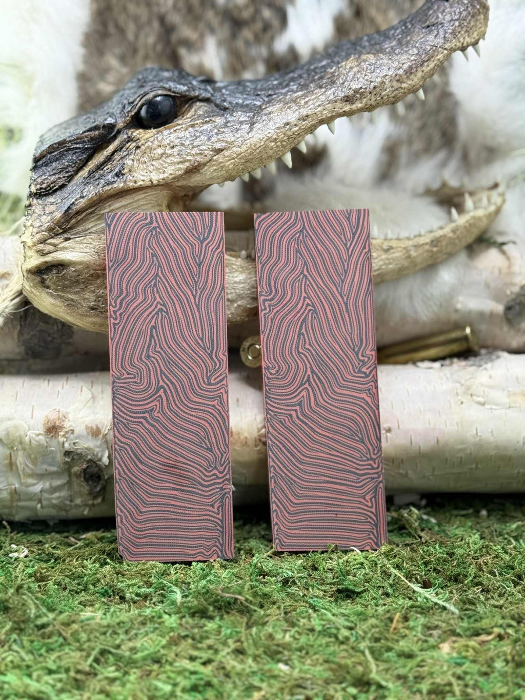 Red Black Damascus G10 Knife Scales – Textured Composite Handle Material