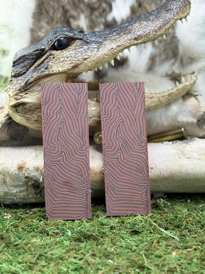 Red Black Damascus G10 Knife Scales – Textured Composite Handle Material