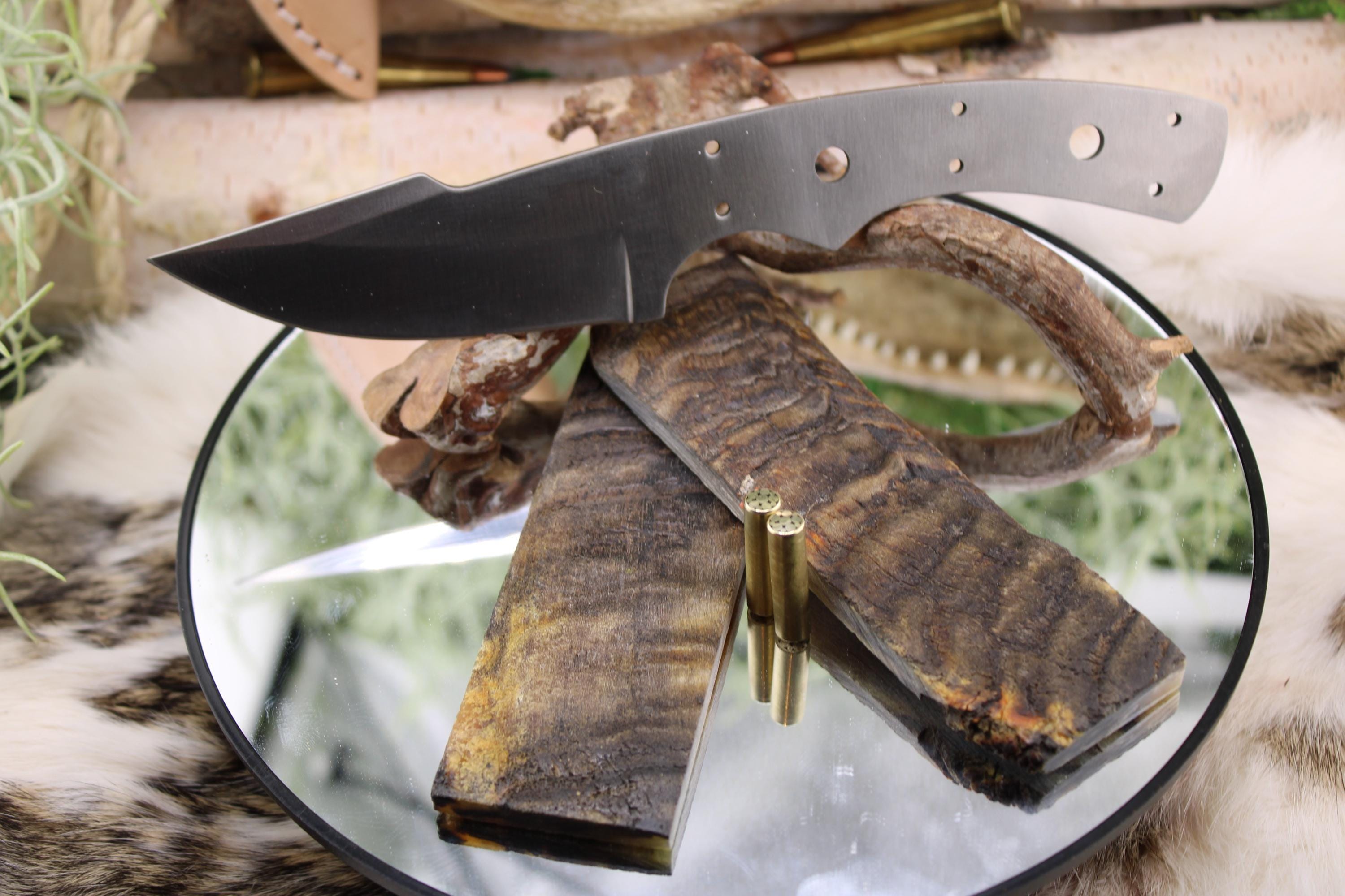 DIY Knife Making Kit19: Harpoon Hunter Blade, Ram Horn Scales, Mosaic Pins, Sheath