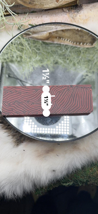 Red Black Damascus G10 Knife Scales – Textured Composite Handle Material