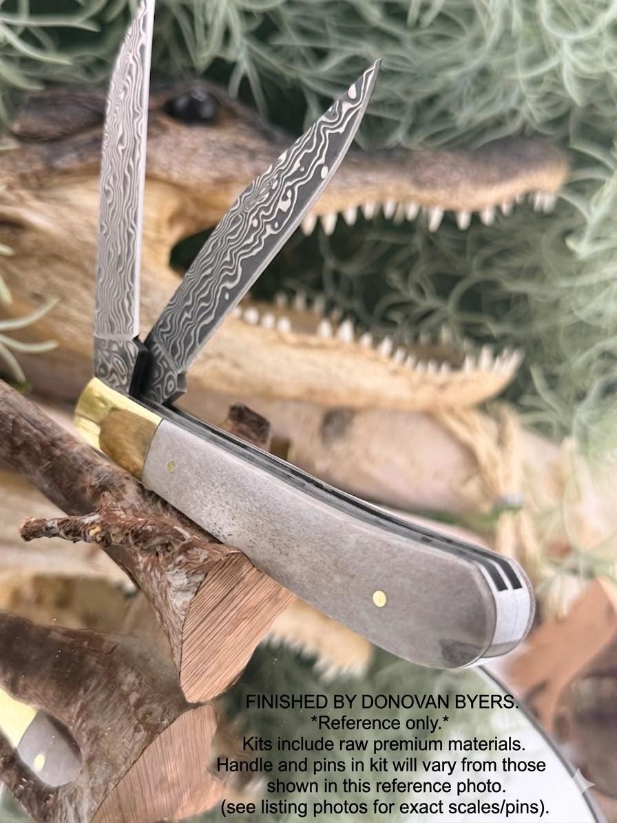 San Mai Trapper Knife Making Kit23: Japanese 420HC Blade, Camel Bone Scales, Brass Pins