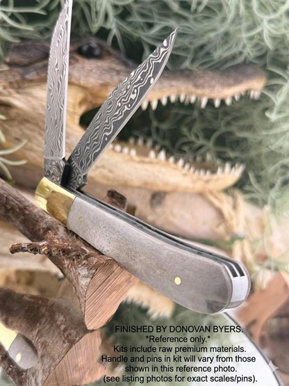 San Mai Trapper Knife Making Kit23: Japanese 420HC Blade, Camel Bone Scales, Brass Pins