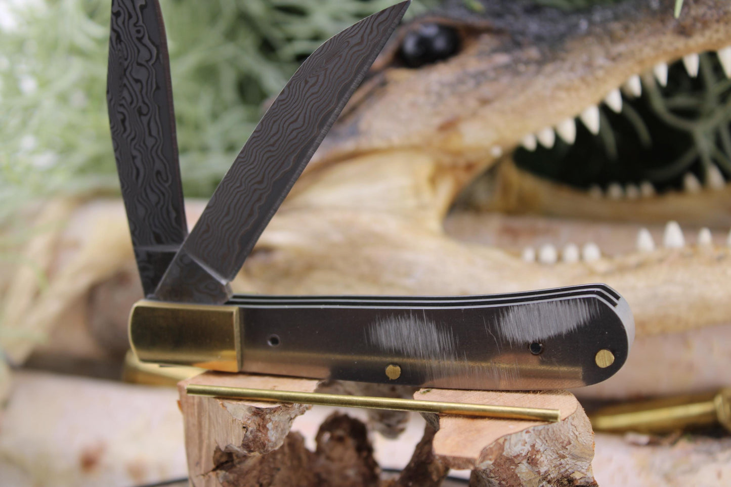 San Mai Trapper Knife Making Kit23: Japanese 420HC Blade, Camel Bone Scales, Brass Pins