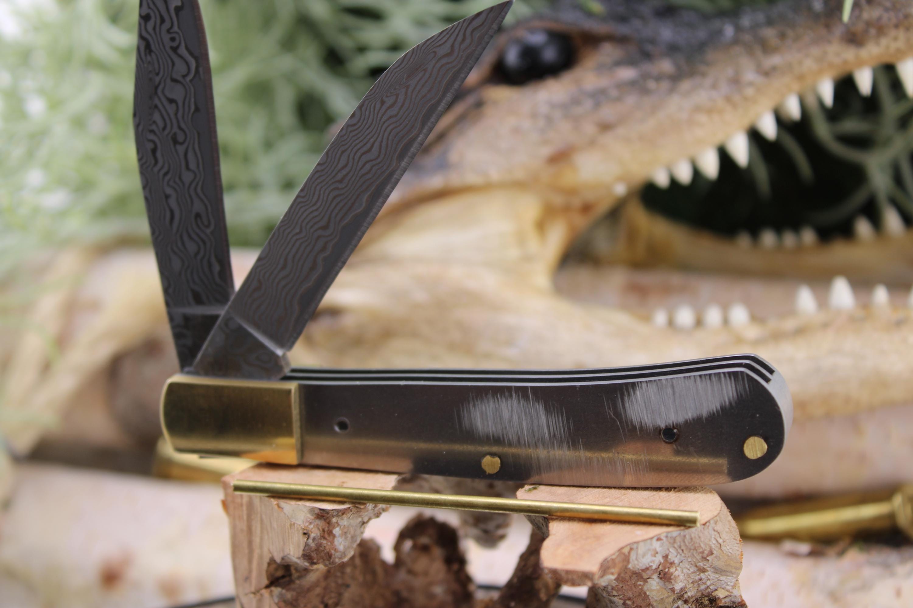 San Mai Trapper Knife Making Kit23: Japanese 420HC Blade, Camel Bone Scales, Brass Pins