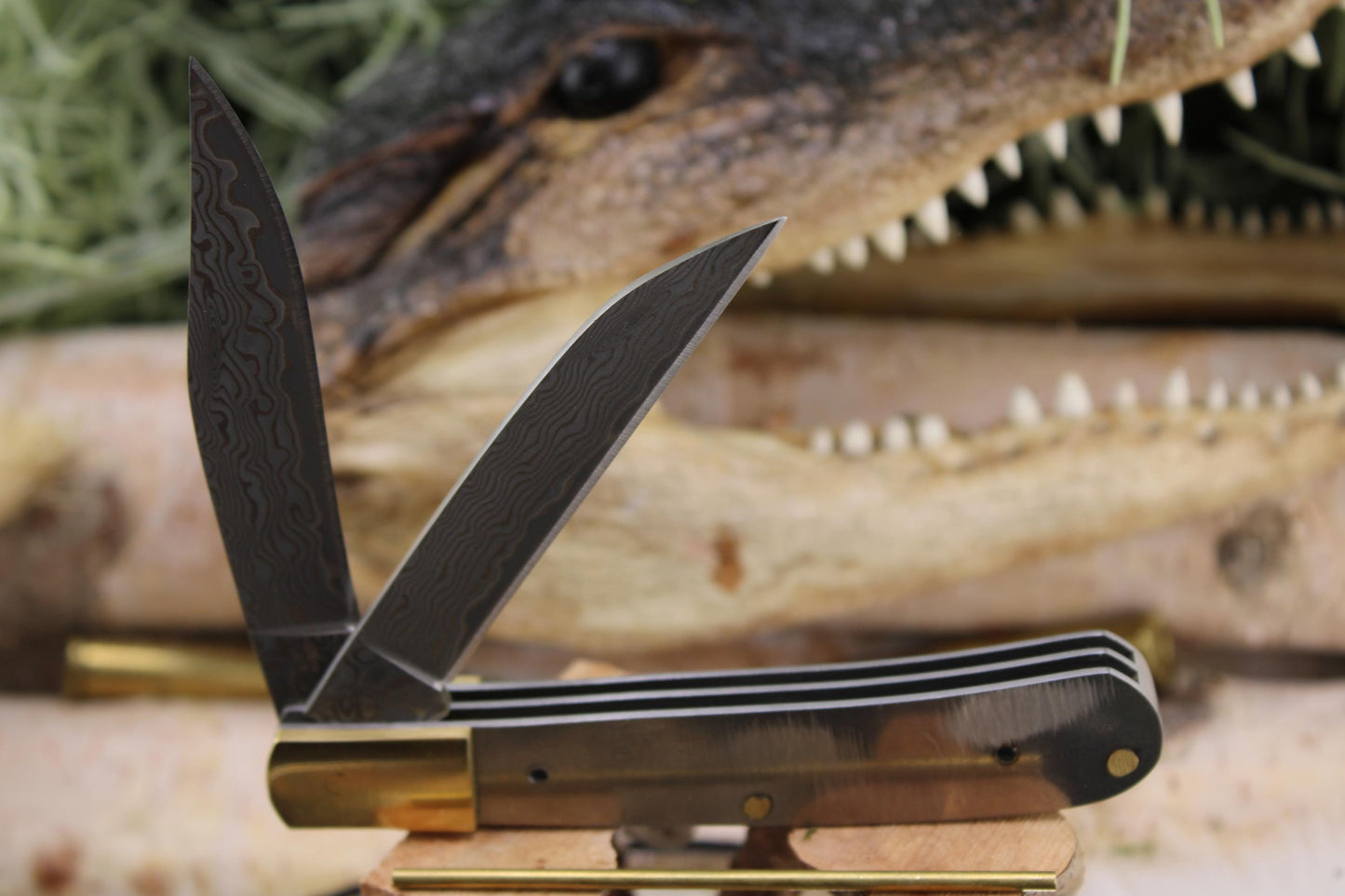 San Mai Trapper Knife Making Kit23: Japanese 420HC Blade, Camel Bone Scales, Brass Pins