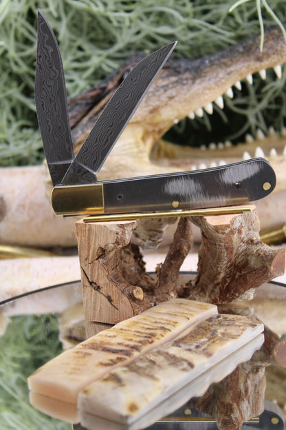 San Mai Trapper Knife Making Kit23: Japanese 420HC Blade, Camel Bone Scales, Brass Pins