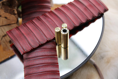 DIY Knife Making Kit1: Sheep Foot Blade, Red Camel Bone Scales, Mosaic Pins, Sheath