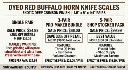 Dyed Red Buffalo Horn Knife Scales  High-Contrast Handle Material (1.5 x 5 x 1/4)