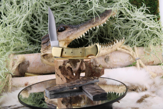 DIY Lock Back Folder Knife Kit30: Japanese Blade, Ram Horn Scales, Brass Pins