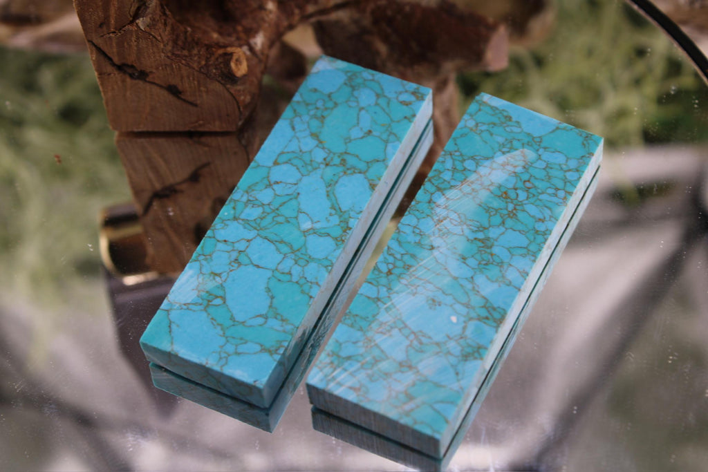 Lock Back Folder Knife Making Kit25: Japanese Blade, Turquoise Stone Scales, Brass Pins