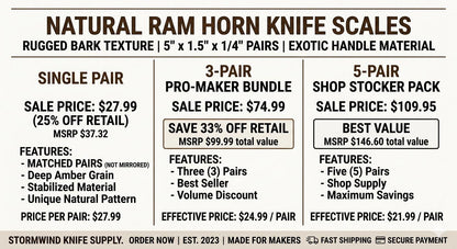 Natural Ram Horn Knife Scales  Amber Grain Handle Material (5" x 1.5" x 1/4")