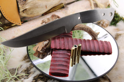 DIY Clip Point Hunter Knife Kit4: Red Camel Bone Scales, Mosaic Pins, Sheath