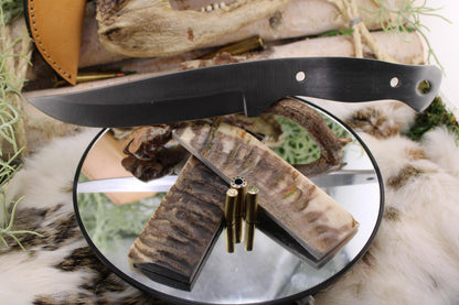 DIY Clip Point Hunter Knife Kit5: Natural Ram Horn Scales, Mosaic Pins, Sheath