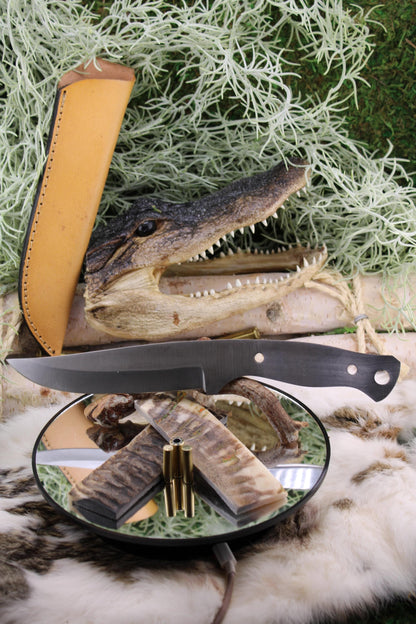 DIY Clip Point Hunter Knife Kit5: Natural Ram Horn Scales, Mosaic Pins, Sheath