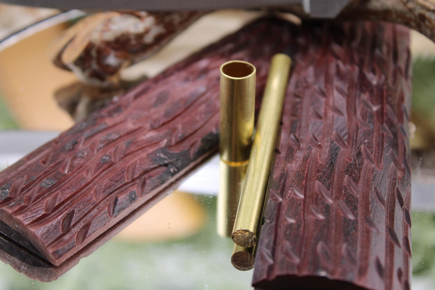 DIY Clip Point Hunter Knife kit6 Stag Jigged Red Camel Bone Scales Pins Sheath