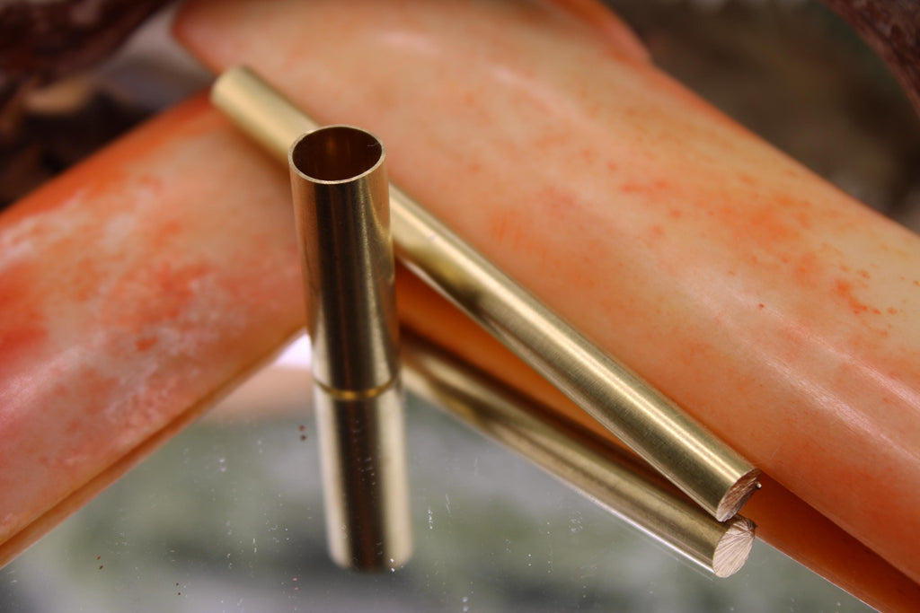 DIY Clip Point Hunter Knife Kit7: Aged Camel Bone, Brass Pins, Sheath Included
