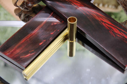 DIY Clip Point Hunter Knife Kit8: Red Buffalo Horn Scales, Brass Pins, Sheath