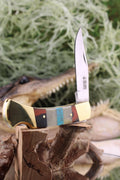 Lockback with Camel Bone, Turquoise & Brown G10 Segmented Handle