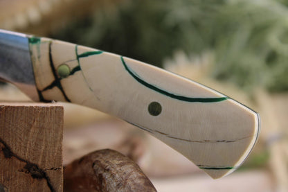 Handmade Red Hand Knives Drop Point M tooth with green resin