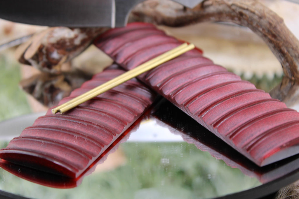 Harpoon Hunter Knife Making Kit16: Red Bone Scales, Brass Pins, Sheath  Stormwind Supply