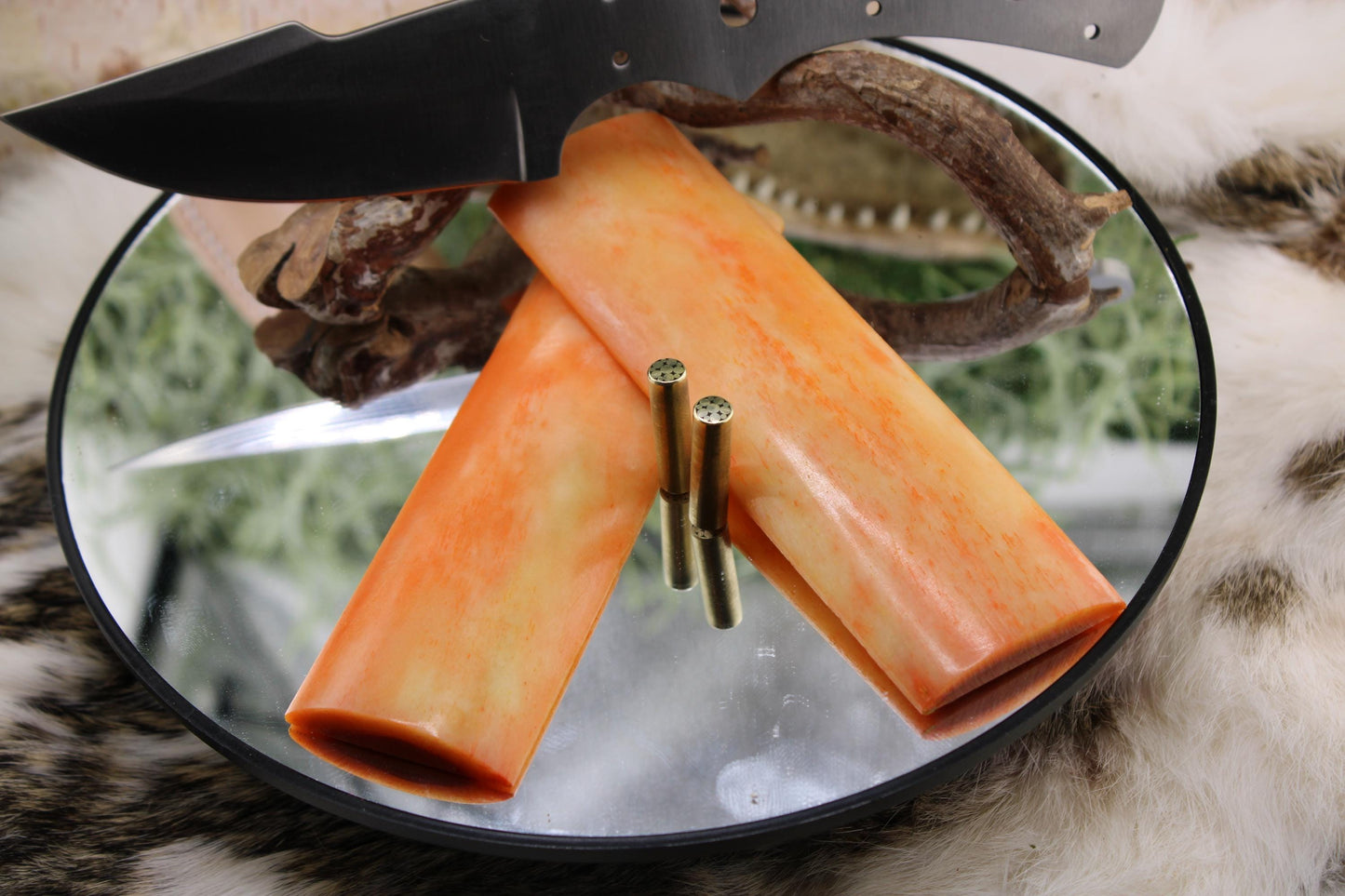 DIY Knife Making Kit18: Harpoon Hunter Blade, Aged Camel Bone, Mosaic Pins, Sheath
