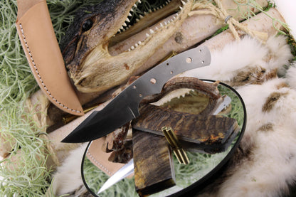 DIY Knife Making Kit19: Harpoon Hunter Blade, Ram Horn Scales, Mosaic Pins, Sheath