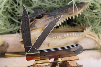DIY Knife Making Kit 22: San Mai Japanese Blade, Coral Red Stone Scales, Brass