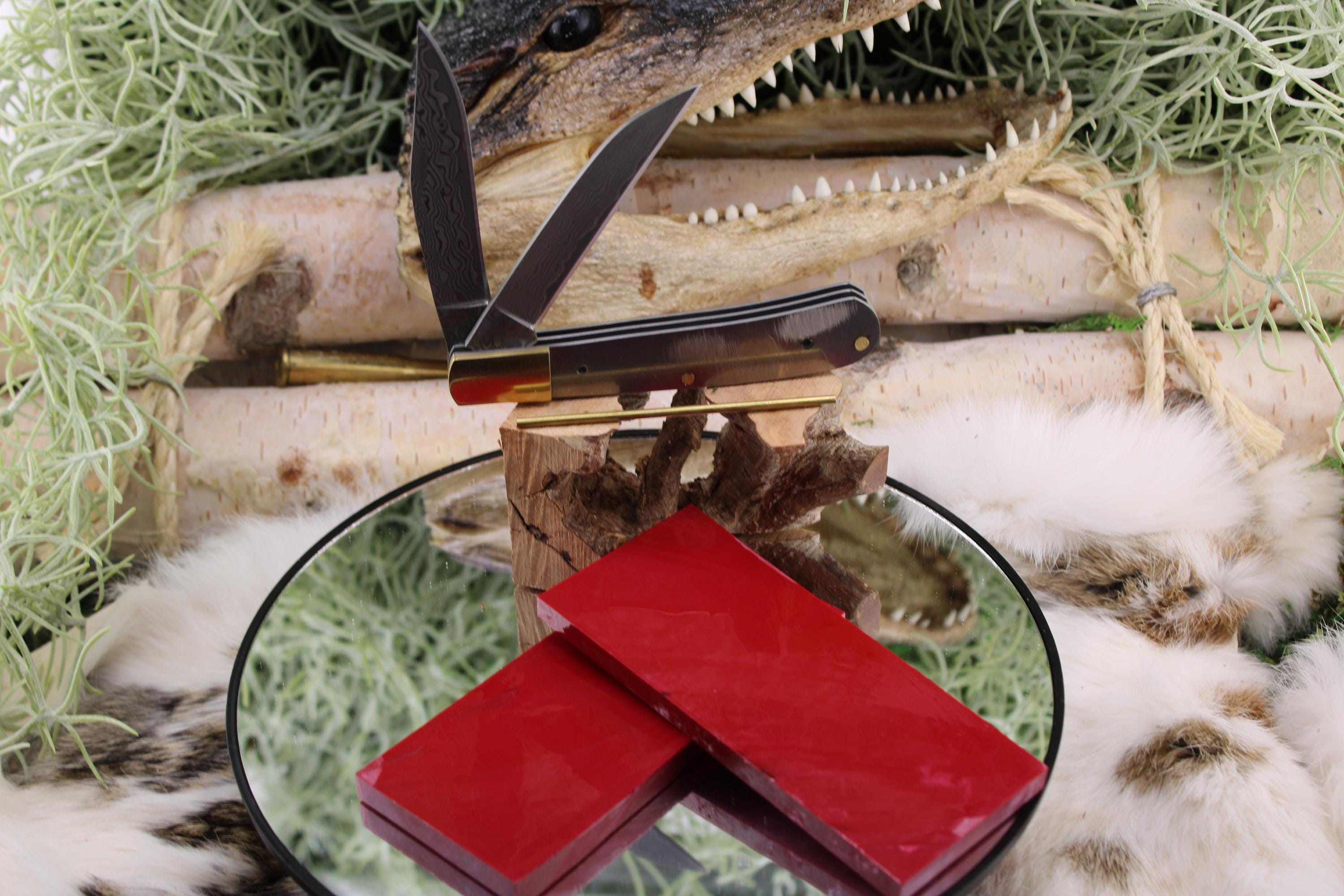 DIY Knife Making Kit 22: San Mai Japanese Blade, Coral Red Stone Scales, Brass