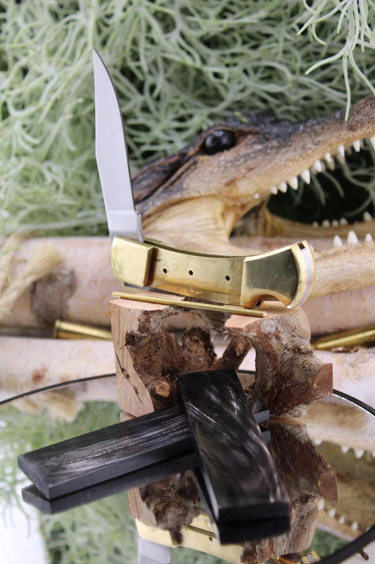 DIY Lock Back Folder Knife Kit28: Japanese 420HC Blade, Buffalo Horn, Brass Pins