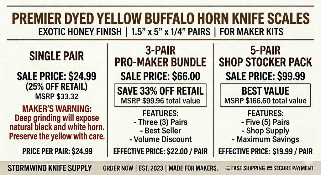 Honey Yellow Dyed Buffalo Horn Knife Scales  Matched Pair Handle Material
