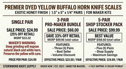 Honey Yellow Dyed Buffalo Horn Knife Scales  Matched Pair Handle Material