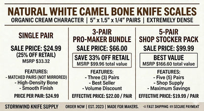 Natural Camel Bone Knife Scales  Organic Cream Handle Material (5" x 1.5" x 1/4")