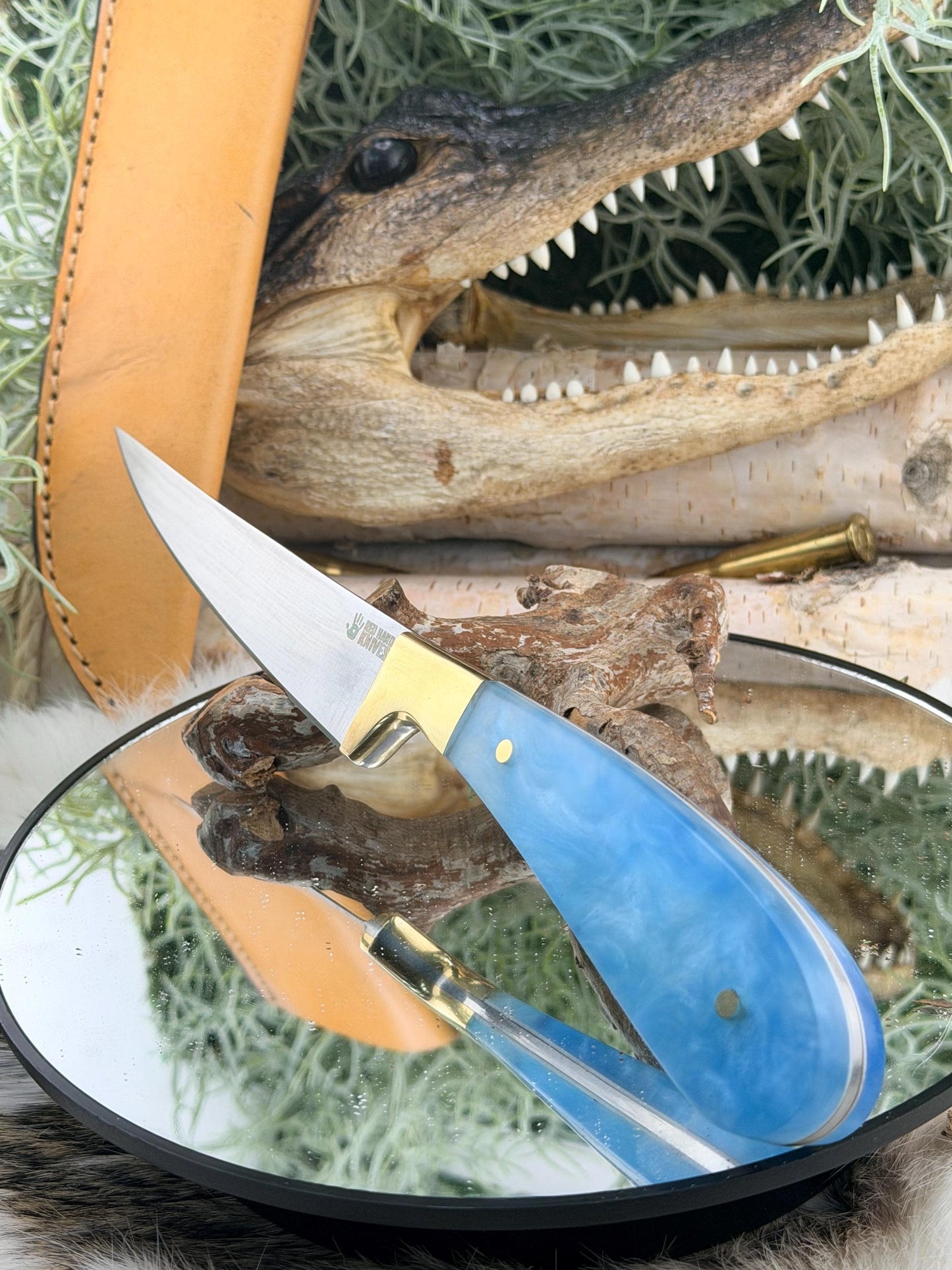 Handmade Red Hand Knives fillet knives with water resin