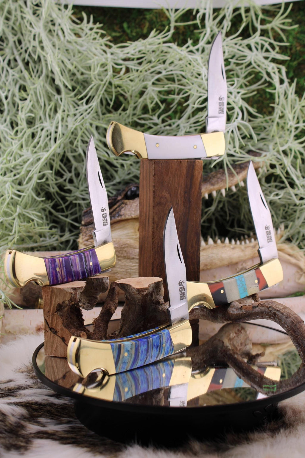 Lockback with Camel Bone, Turquoise & Brown G10 Segmented Handle