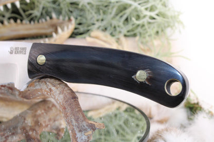 Handmade Red Hand Knives Nesmuk with Black and white buffalo horn and hollow lanyard