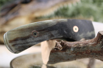 Handmade Red Hand Knives Harpoon Hunter with Natural Ram horn and Mosaic Pins
